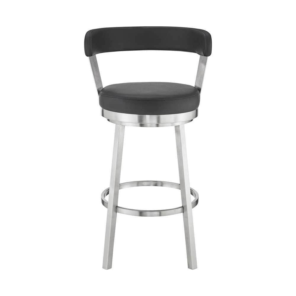 Armen Living - Kobe 30in Bar Height Swivel Bar Stool in Brushed Stainless Steel Finish and Black Faux Leather - 721535761791 veiw 2