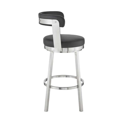 Armen Living - Kobe 30in Bar Height Swivel Bar Stool in Brushed Stainless Steel Finish and Black Faux Leather - 721535761791 veiw 3