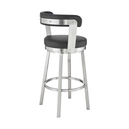 Armen Living - Kobe 30in Bar Height Swivel Bar Stool in Brushed Stainless Steel Finish and Black Faux Leather - 721535761791 veiw 4