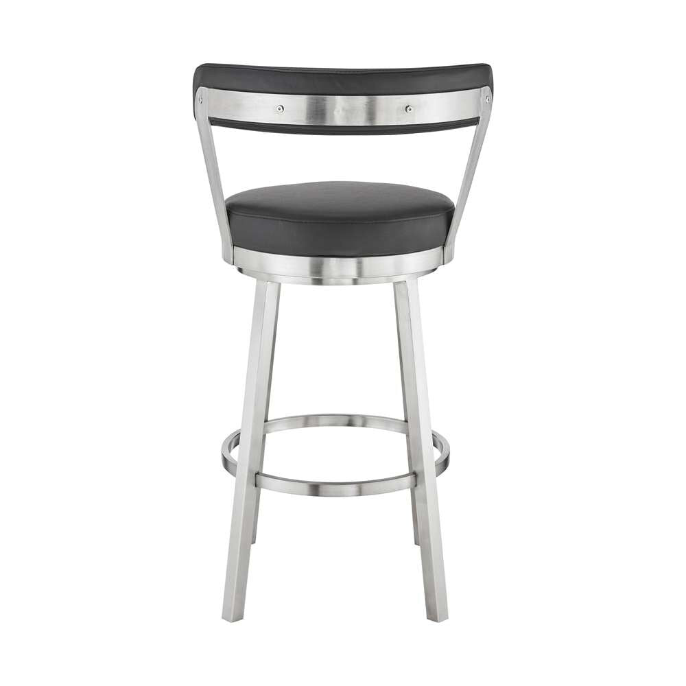 Armen Living - Kobe 30in Bar Height Swivel Bar Stool in Brushed Stainless Steel Finish and Black Faux Leather - 721535761791 veiw 5