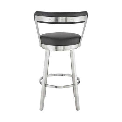 Armen Living - Kobe 30in Bar Height Swivel Bar Stool in Brushed Stainless Steel Finish and Black Faux Leather - 721535761791 veiw 5