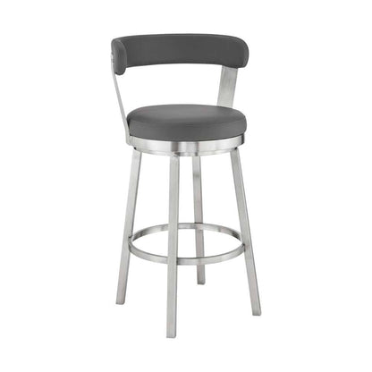 Armen Living - Kobe 30in Bar Height Swivel Bar Stool in Brushed Stainless Steel Finish and Gray Faux Leather - 721535761814 veiw 1