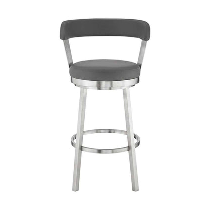 Armen Living - Kobe 30in Bar Height Swivel Bar Stool in Brushed Stainless Steel Finish and Gray Faux Leather - 721535761814 veiw 2