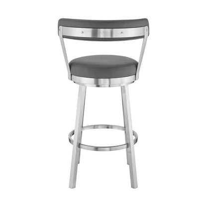 Armen Living - Kobe 30in Bar Height Swivel Bar Stool in Brushed Stainless Steel Finish and Gray Faux Leather - 721535761814 veiw 5