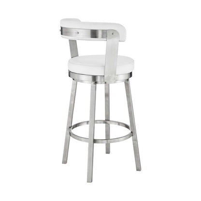 Armen Living - Kobe 30in Bar Height Swivel Bar Stool in Brushed Stainless Steel Finish and White Faux Leather - 721535761838 veiw 4