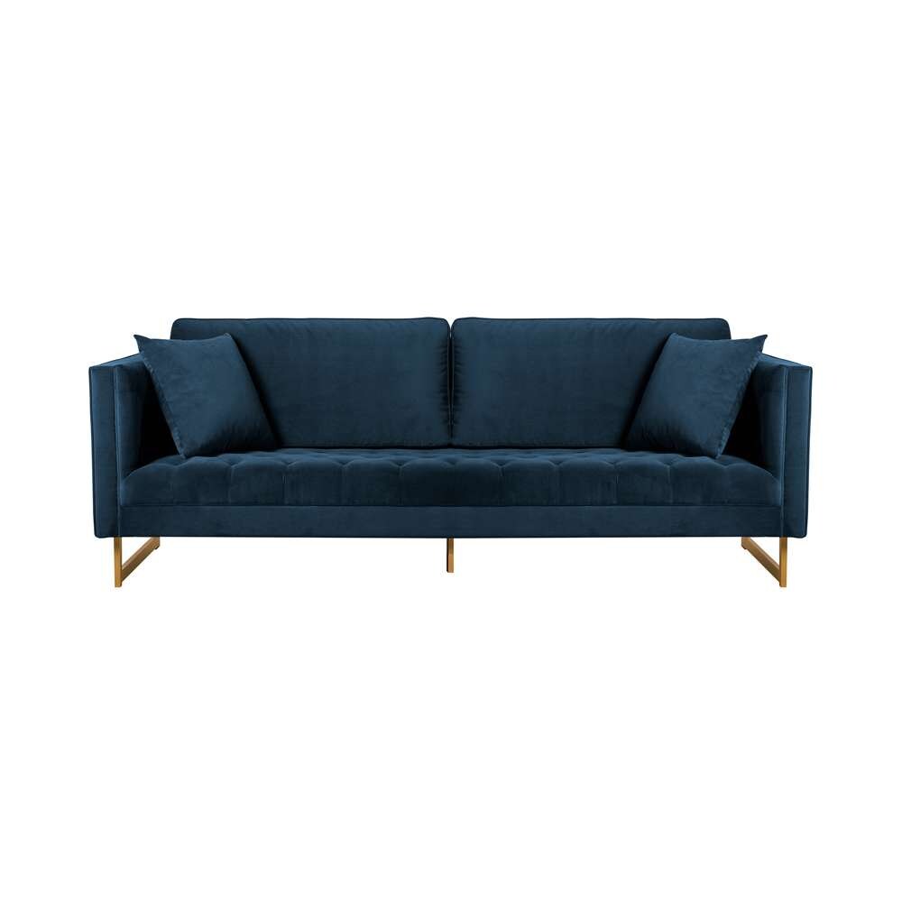 Armen Living - Lenox Blue Velvet Modern Sofa with Brass Legs - LCLN3BLU veiw 1