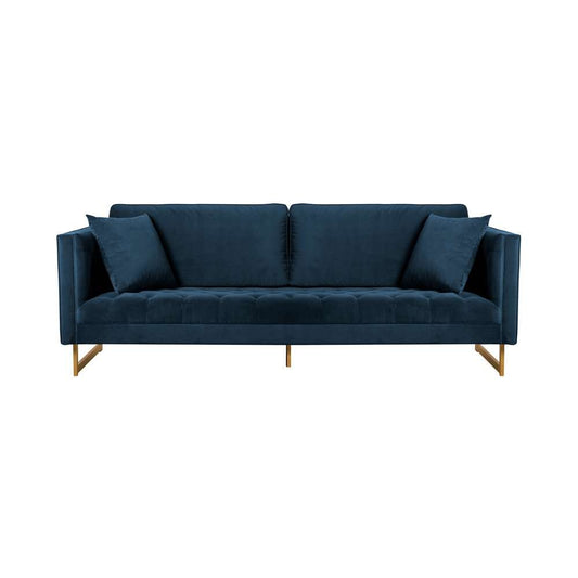 Armen Living - Lenox Blue Velvet Modern Sofa with Brass Legs - LCLN3BLU veiw 1