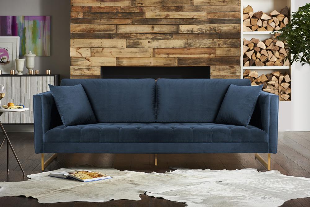 Armen Living - Lenox Blue Velvet Modern Sofa with Brass Legs - LCLN3BLU veiw 5