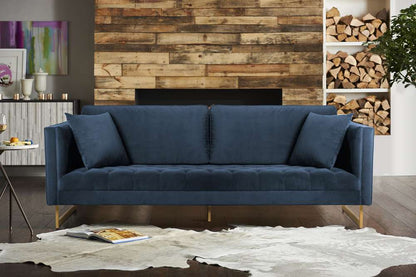 Armen Living - Lenox Blue Velvet Modern Sofa with Brass Legs - LCLN3BLU veiw 6