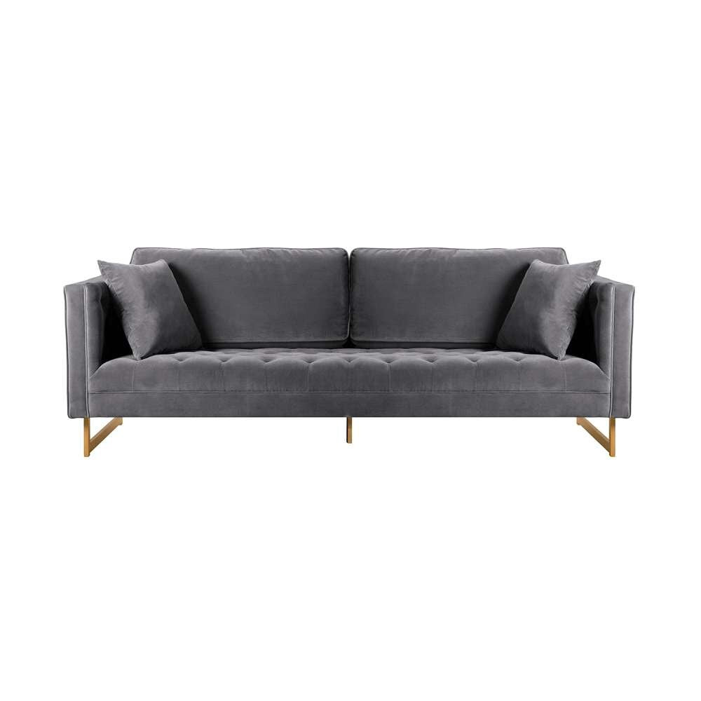 Armen Living - Lenox Gray Velvet Modern Sofa with Brass Legs - LCLN3GRY veiw 1
