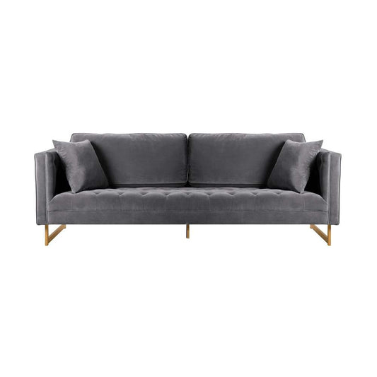 Armen Living - Lenox Gray Velvet Modern Sofa with Brass Legs - LCLN3GRY veiw 1