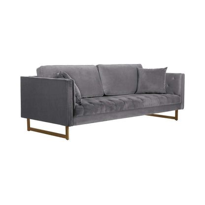 Armen Living - Lenox Gray Velvet Modern Sofa with Brass Legs - LCLN3GRY veiw 2