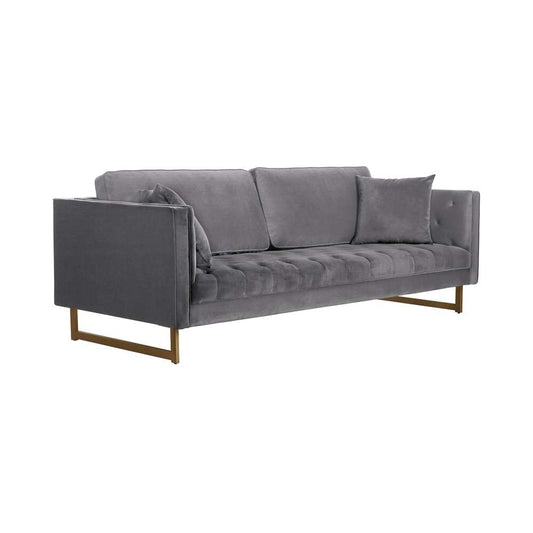 Armen Living - Lenox Gray Velvet Modern Sofa with Brass Legs - LCLN3GRY veiw 2