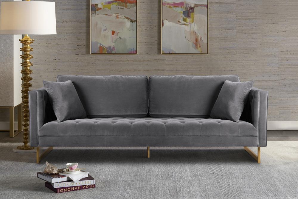 Armen Living - Lenox Gray Velvet Modern Sofa with Brass Legs - LCLN3GRY veiw 7