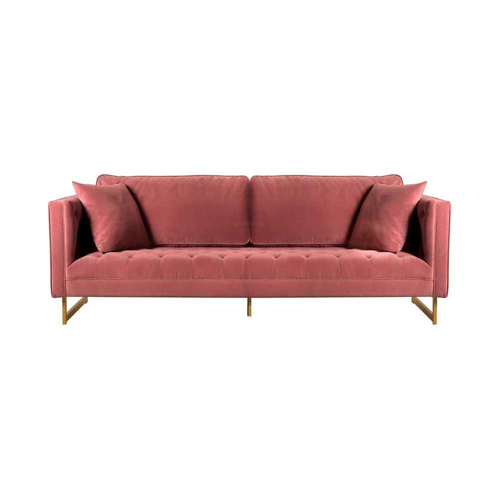 Armen Living - Lenox Pink Velvet Modern Sofa with Brass Legs - LCLN3PNK veiw 1