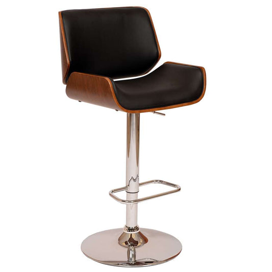 Armen Living - London Black Faux Leather Adjustable Height Swivel Walnut Wood and Chrome Bar Stool - LCLOSWBABLWA veiw 1