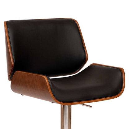 Armen Living - London Black Faux Leather Adjustable Height Swivel Walnut Wood and Chrome Bar Stool - LCLOSWBABLWA veiw 2