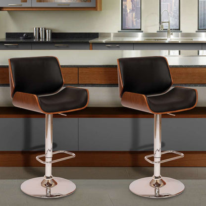 Armen Living - London Black Faux Leather Adjustable Height Swivel Walnut Wood and Chrome Bar Stool - LCLOSWBABLWA veiw 4