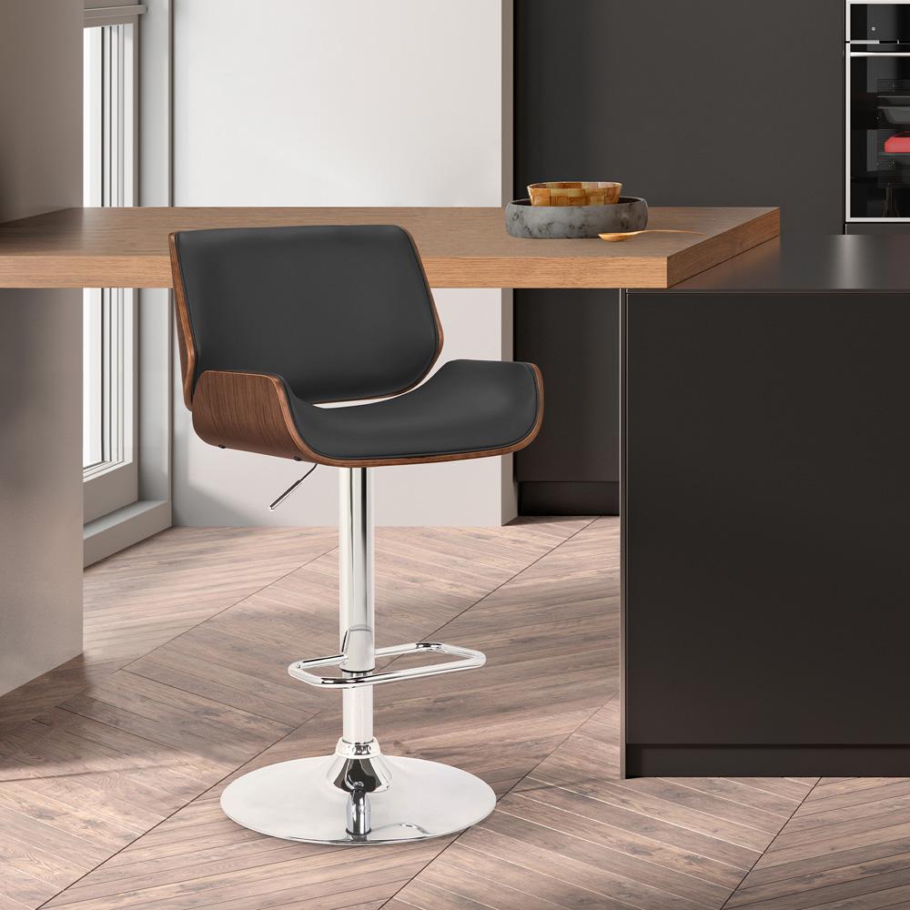 Armen Living - London Black Faux Leather Adjustable Height Swivel Walnut Wood and Chrome Bar Stool - LCLOSWBABLWA veiw 5