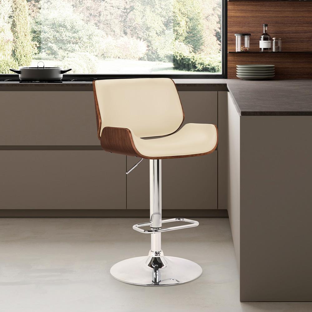 Armen Living - London Cream Faux Leather Adjustable Height Swivel Walnut Wood and Chrome Bar Stool - LCLOSWBACRWA veiw 4