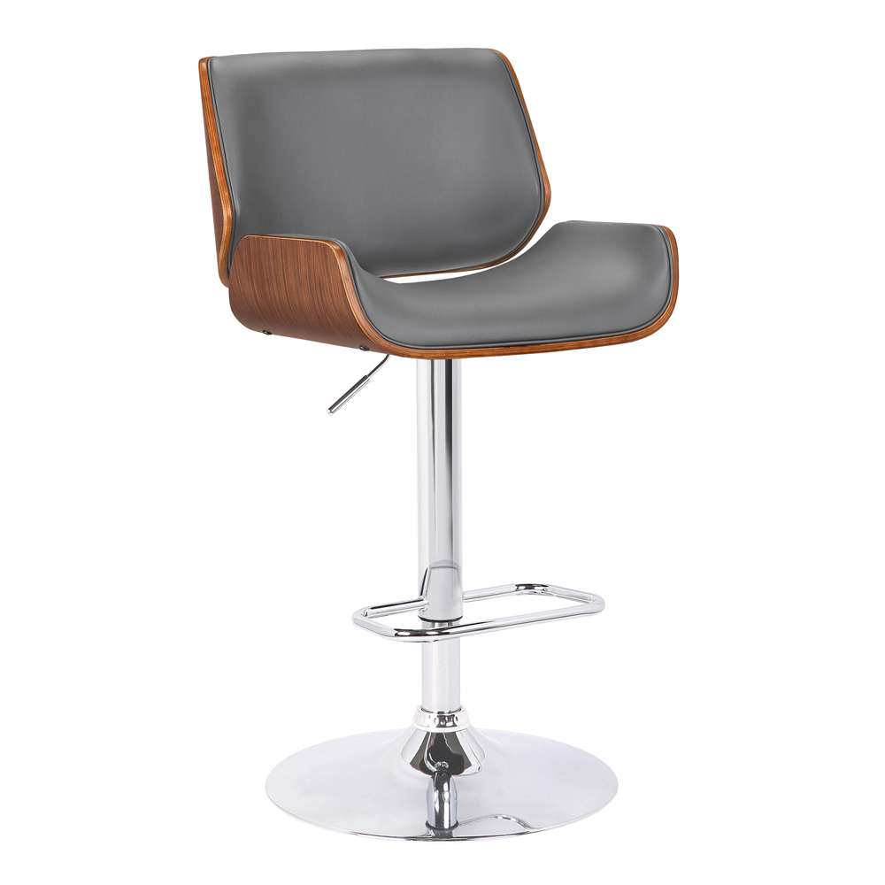 Armen Living - London Grey Faux Leather Adjustable Height Swivel Walnut Wood and Chrome Bar Stool - LCLOSWBAGRWA veiw 1