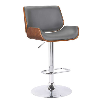 Armen Living - London Grey Faux Leather Adjustable Height Swivel Walnut Wood and Chrome Bar Stool - LCLOSWBAGRWA veiw 1