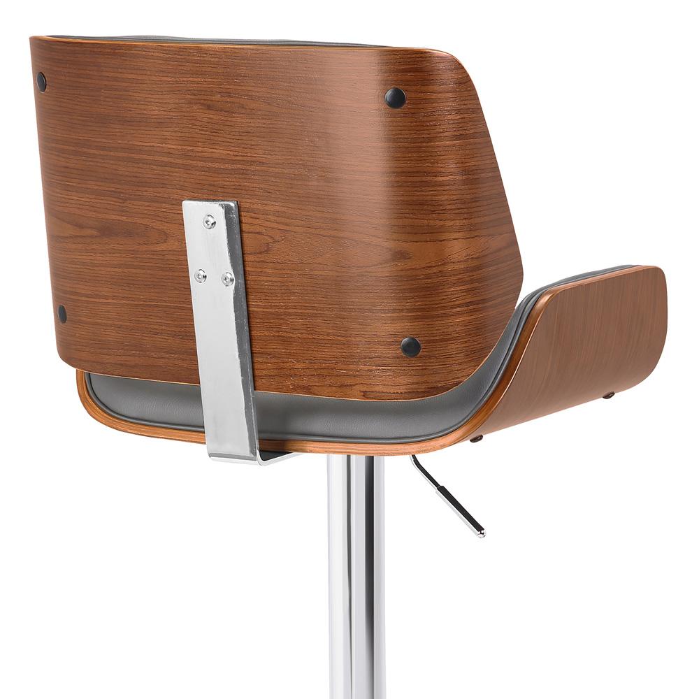 Armen Living - London Grey Faux Leather Adjustable Height Swivel Walnut Wood and Chrome Bar Stool - LCLOSWBAGRWA veiw 3
