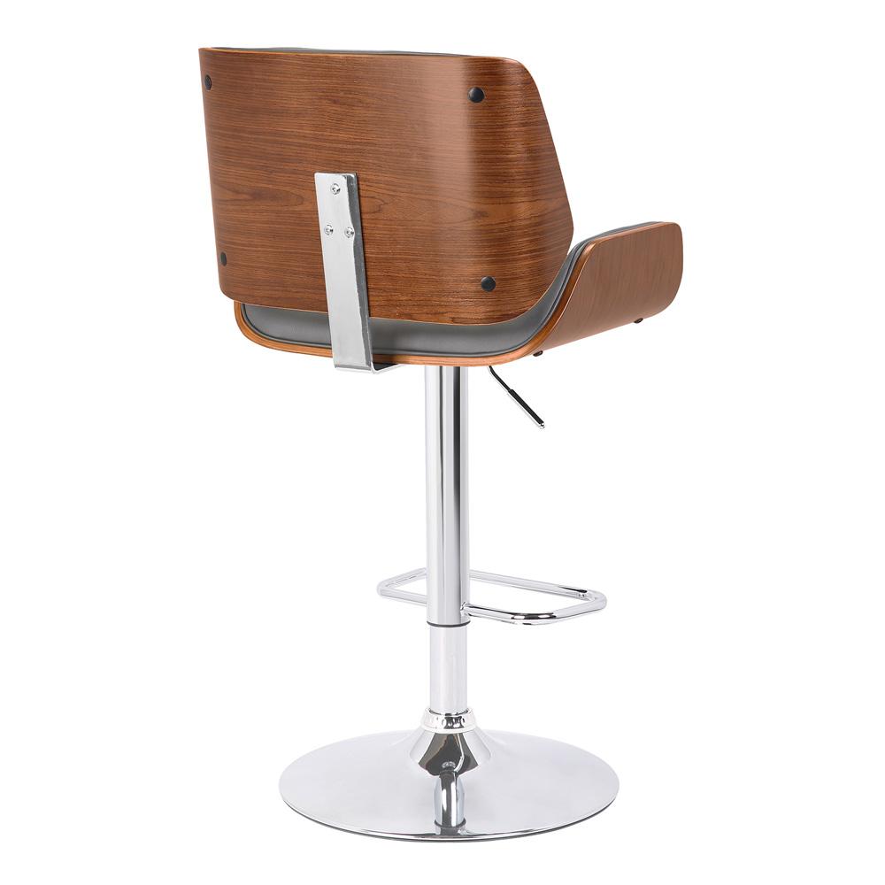 Armen Living - London Grey Faux Leather Adjustable Height Swivel Walnut Wood and Chrome Bar Stool - LCLOSWBAGRWA veiw 5