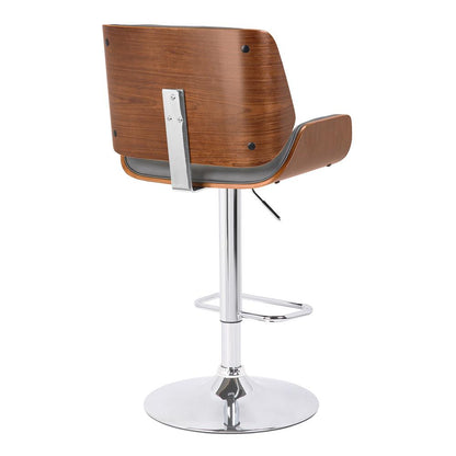 Armen Living - London Grey Faux Leather Adjustable Height Swivel Walnut Wood and Chrome Bar Stool - LCLOSWBAGRWA veiw 5