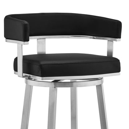 Armen Living - Lorin 26in Black Faux Leather and Brushed Stainless Steel Swivel Bar Stool - LCLRBABSBL26 veiw 4