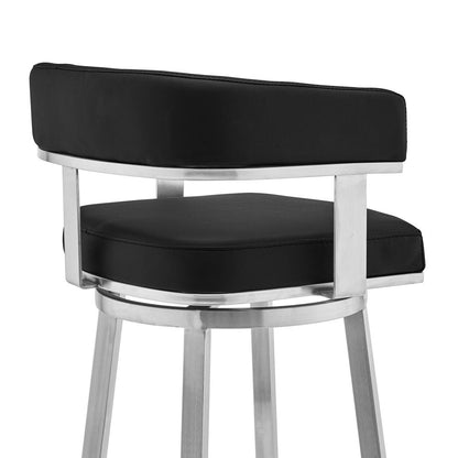 Armen Living - Lorin 26in Black Faux Leather and Brushed Stainless Steel Swivel Bar Stool - LCLRBABSBL26 veiw 5