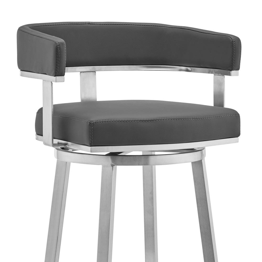 Armen Living - Lorin 26in Gray Faux Leather and Brushed Stainless Steel Swivel Bar Stool - LCLRBABSGR26 veiw 4