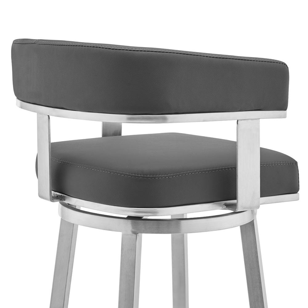 Armen Living - Lorin 26in Gray Faux Leather and Brushed Stainless Steel Swivel Bar Stool - LCLRBABSGR26 veiw 5