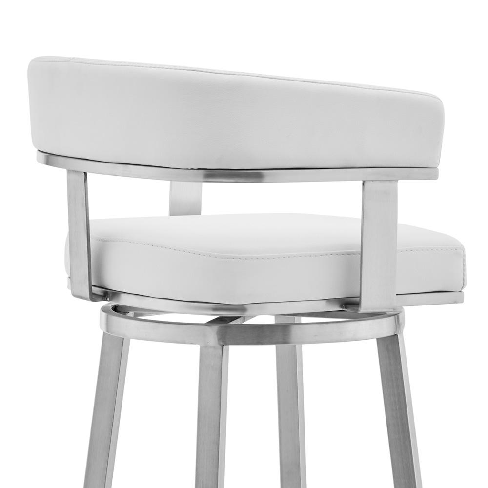 Armen Living - Lorin 26in White Faux Leather and Brushed Stainless Steel Swivel Bar Stool - LCLRBABSWH26 veiw 5