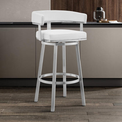 Armen Living - Lorin 26in White Faux Leather and Brushed Stainless Steel Swivel Bar Stool - LCLRBABSWH26 veiw 8