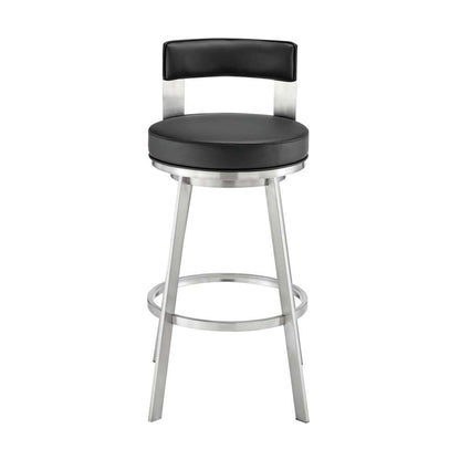Armen Living - Lynof Swivel Bar Stool in Brushed Stainless Steel with Black Faux Leather - 840254335516 veiw 2
