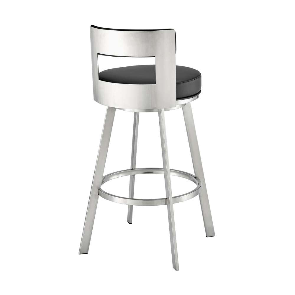 Armen Living - Lynof Swivel Bar Stool in Brushed Stainless Steel with Black Faux Leather - 840254335516 veiw 4