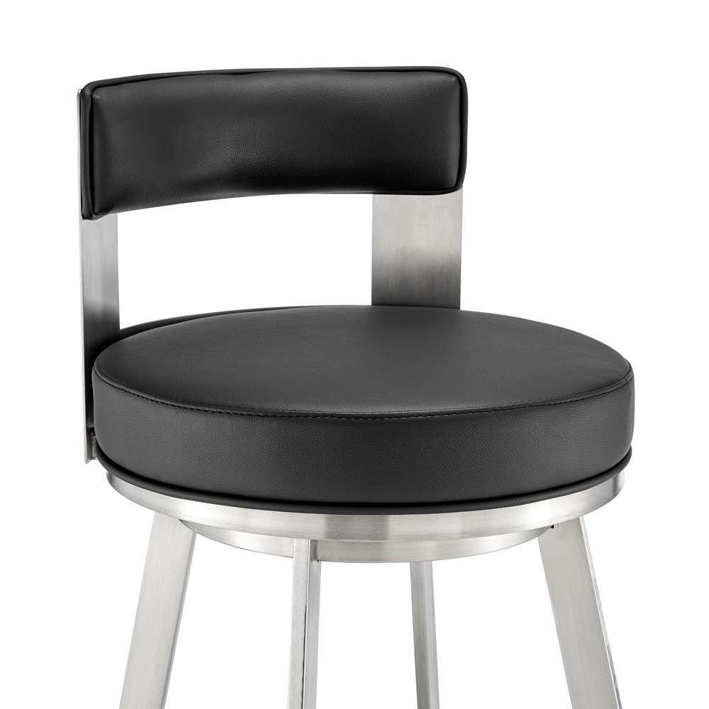 Armen Living - Lynof Swivel Bar Stool in Brushed Stainless Steel with Black Faux Leather - 840254335516 veiw 6