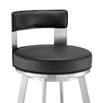 Armen Living - Lynof Swivel Bar Stool in Brushed Stainless Steel with Black Faux Leather - 840254335516 veiw 6