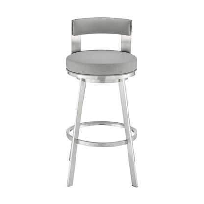 Armen Living - Lynof Swivel Bar Stool in Brushed Stainless Steel with Light Grey Faux Leather - 840254335523 veiw 2