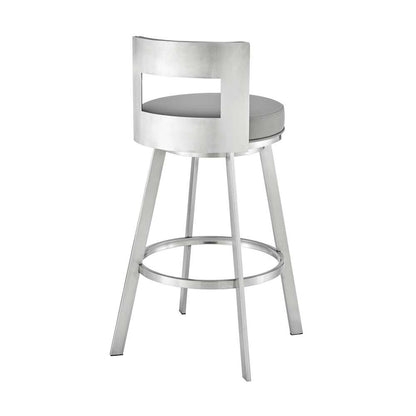 Armen Living - Lynof Swivel Bar Stool in Brushed Stainless Steel with Light Grey Faux Leather - 840254335523 veiw 4