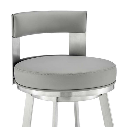 Armen Living - Lynof Swivel Bar Stool in Brushed Stainless Steel with Light Grey Faux Leather - 840254335523 veiw 6
