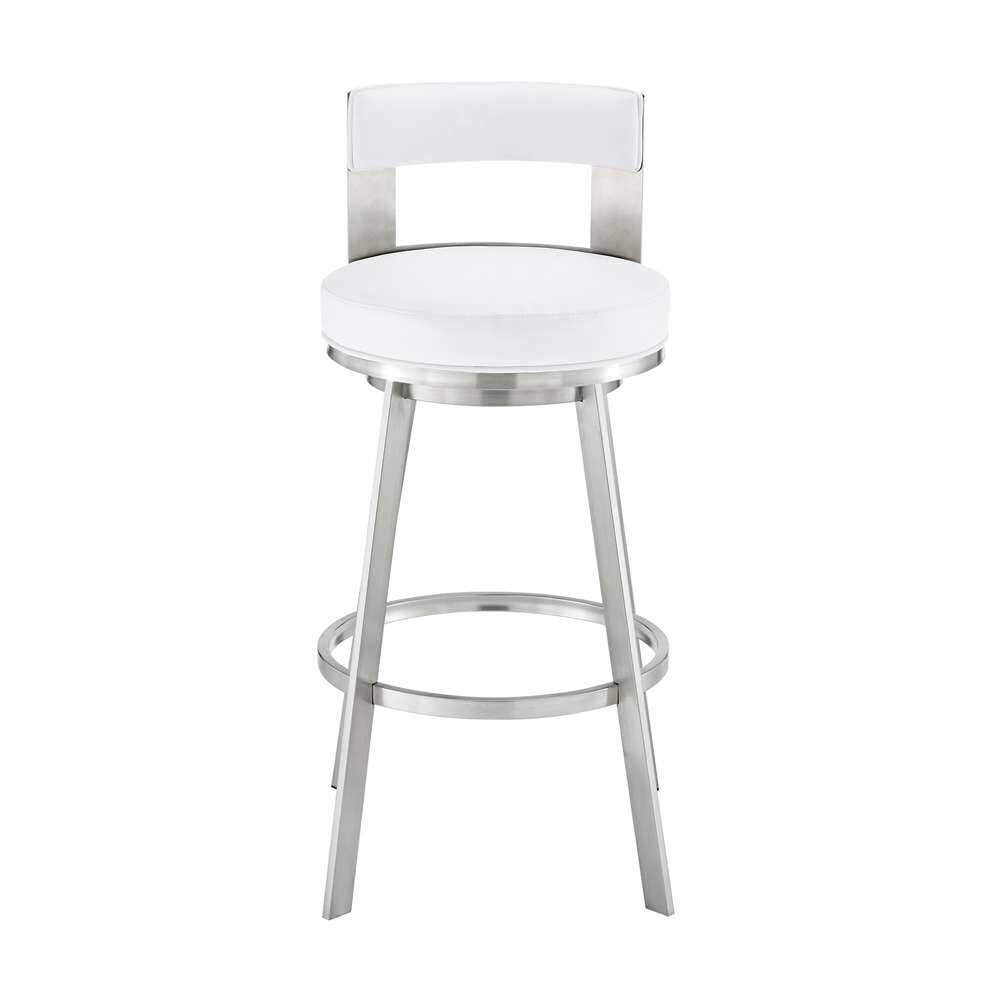 Armen Living - Lynof Swivel Bar Stool in Brushed Stainless Steel with White Faux Leather - 840254335547 veiw 2