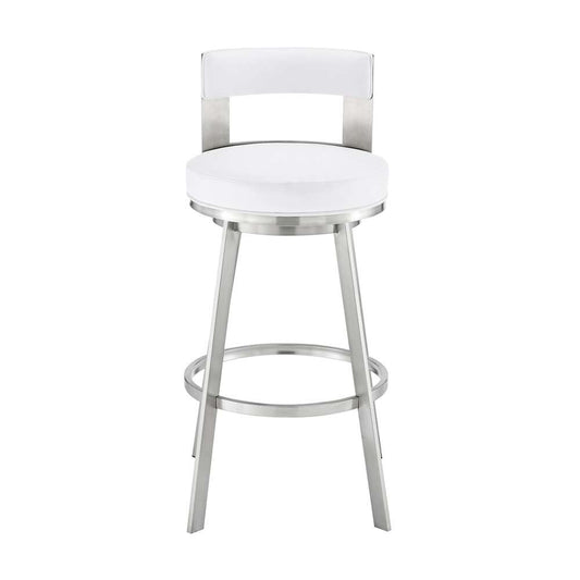 Armen Living - Lynof Swivel Bar Stool in Brushed Stainless Steel with White Faux Leather - 840254335547 veiw 2