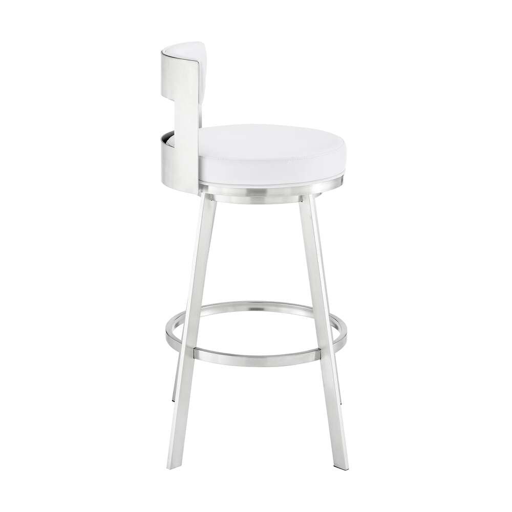 Armen Living - Lynof Swivel Bar Stool in Brushed Stainless Steel with White Faux Leather - 840254335547 veiw 3