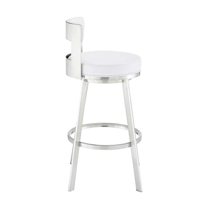 Armen Living - Lynof Swivel Bar Stool in Brushed Stainless Steel with White Faux Leather - 840254335547 veiw 3