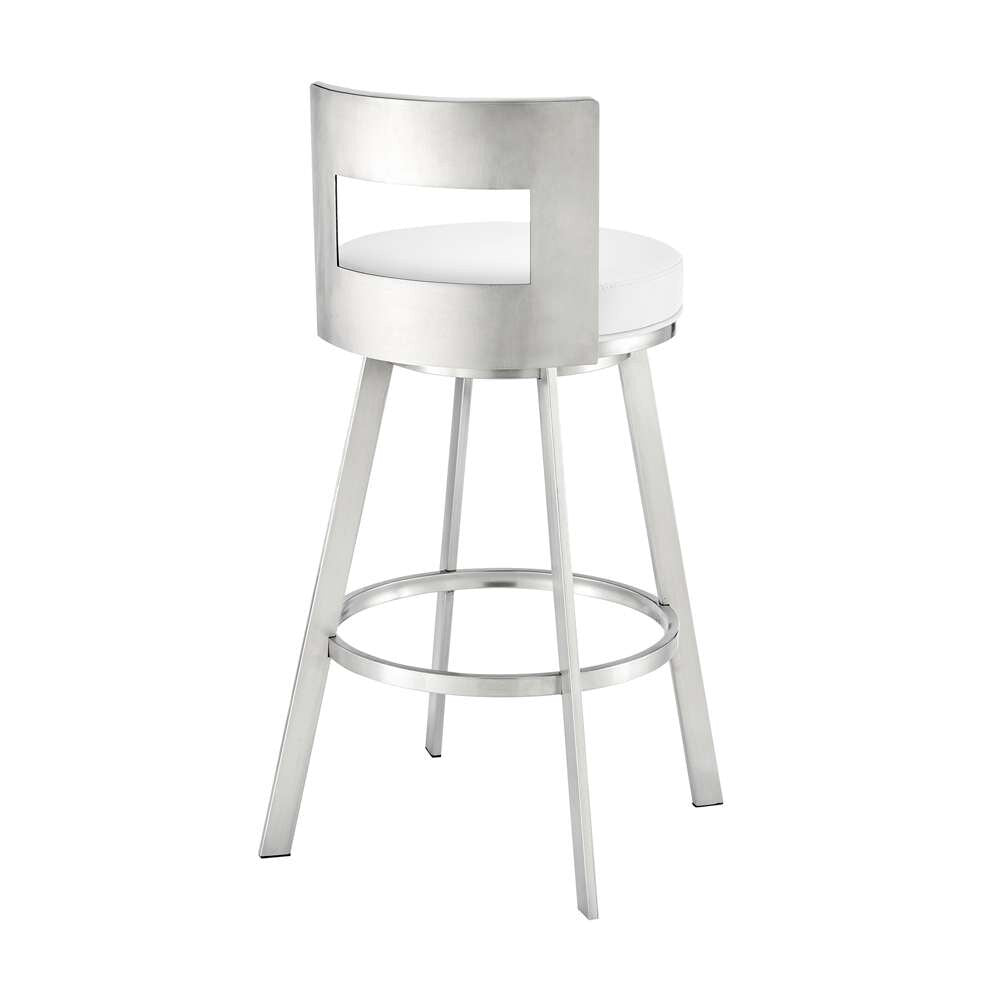 Armen Living - Lynof Swivel Bar Stool in Brushed Stainless Steel with White Faux Leather - 840254335547 veiw 4