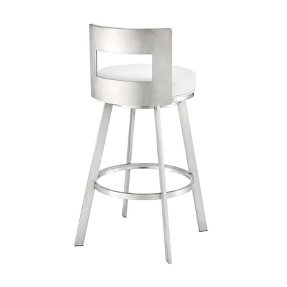 Armen Living - Lynof Swivel Bar Stool in Brushed Stainless Steel with White Faux Leather - 840254335547 veiw 4