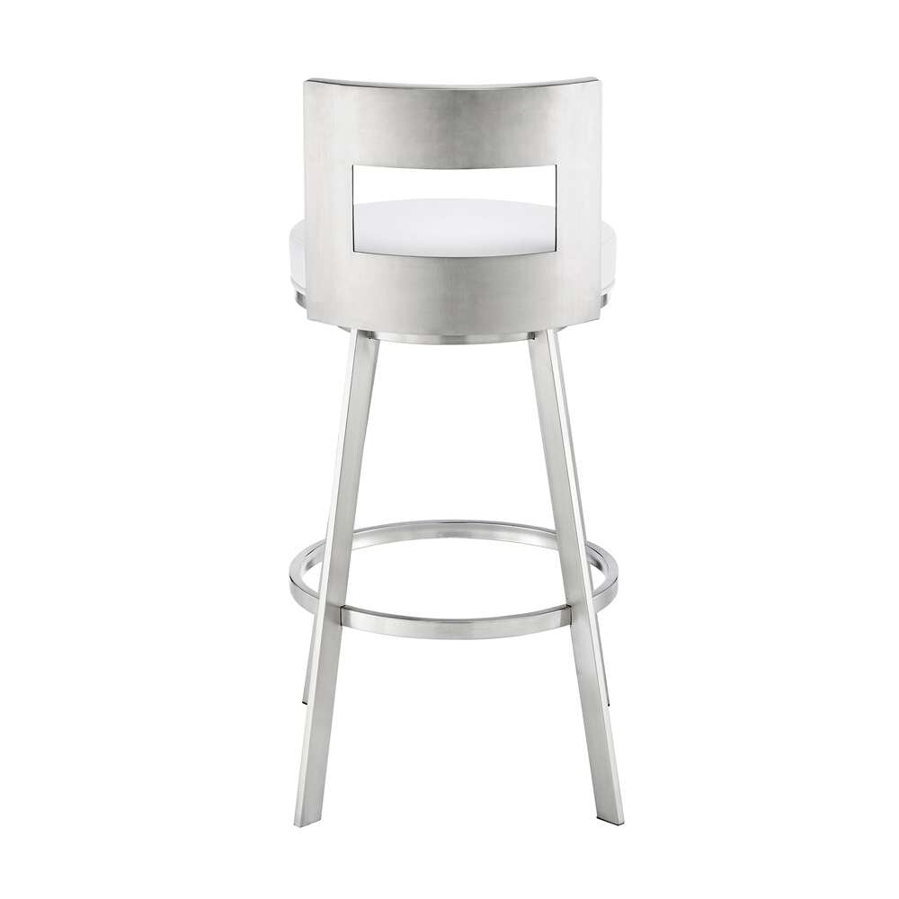 Armen Living - Lynof Swivel Bar Stool in Brushed Stainless Steel with White Faux Leather - 840254335547 veiw 5