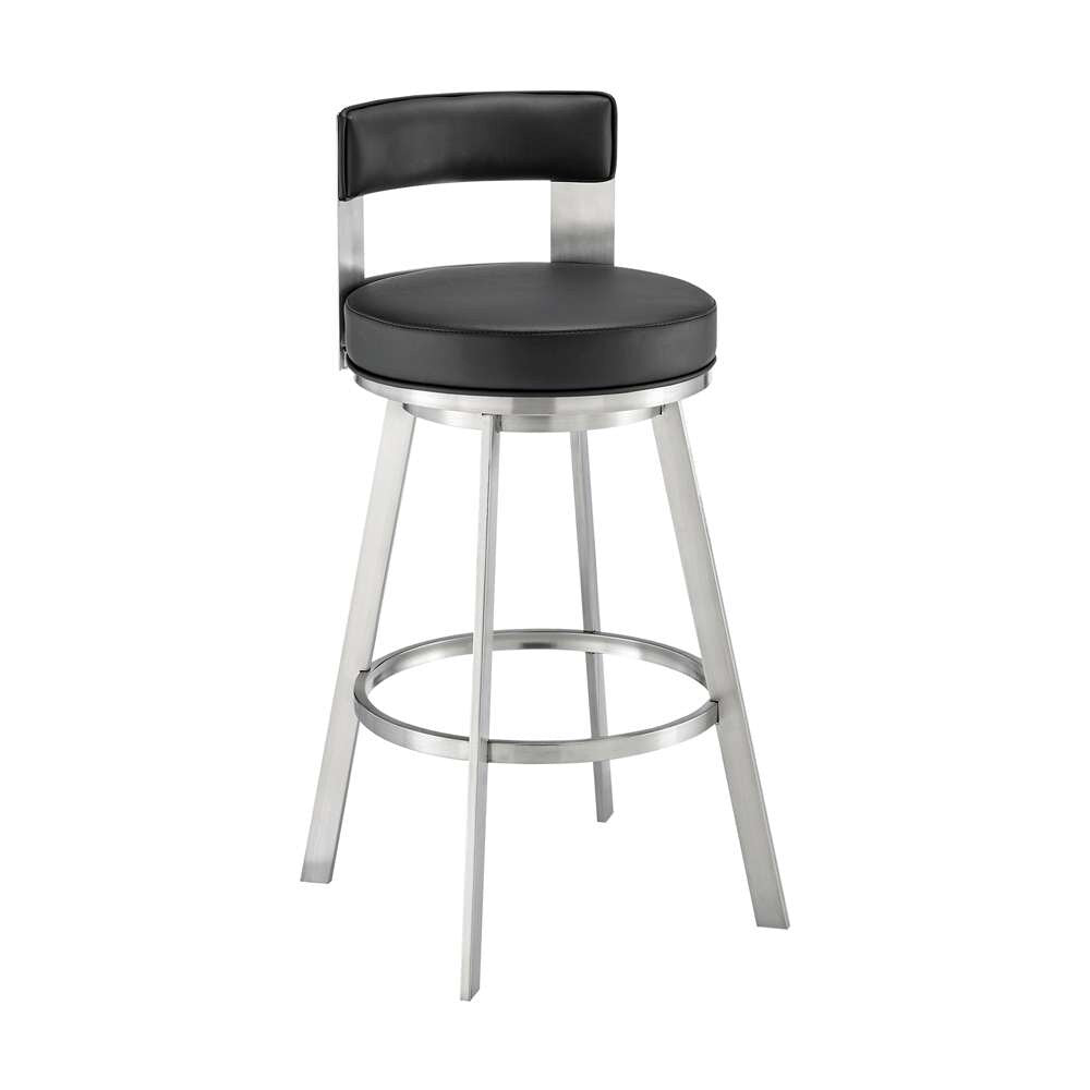 Armen Living - Lynof Swivel Counter Stool in Brushed Stainless Steel with Black Faux Leather - 840254335455 veiw 1